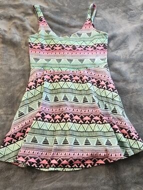 PINK Victoria's Secret Mint & Pink Aztec Skater Dress